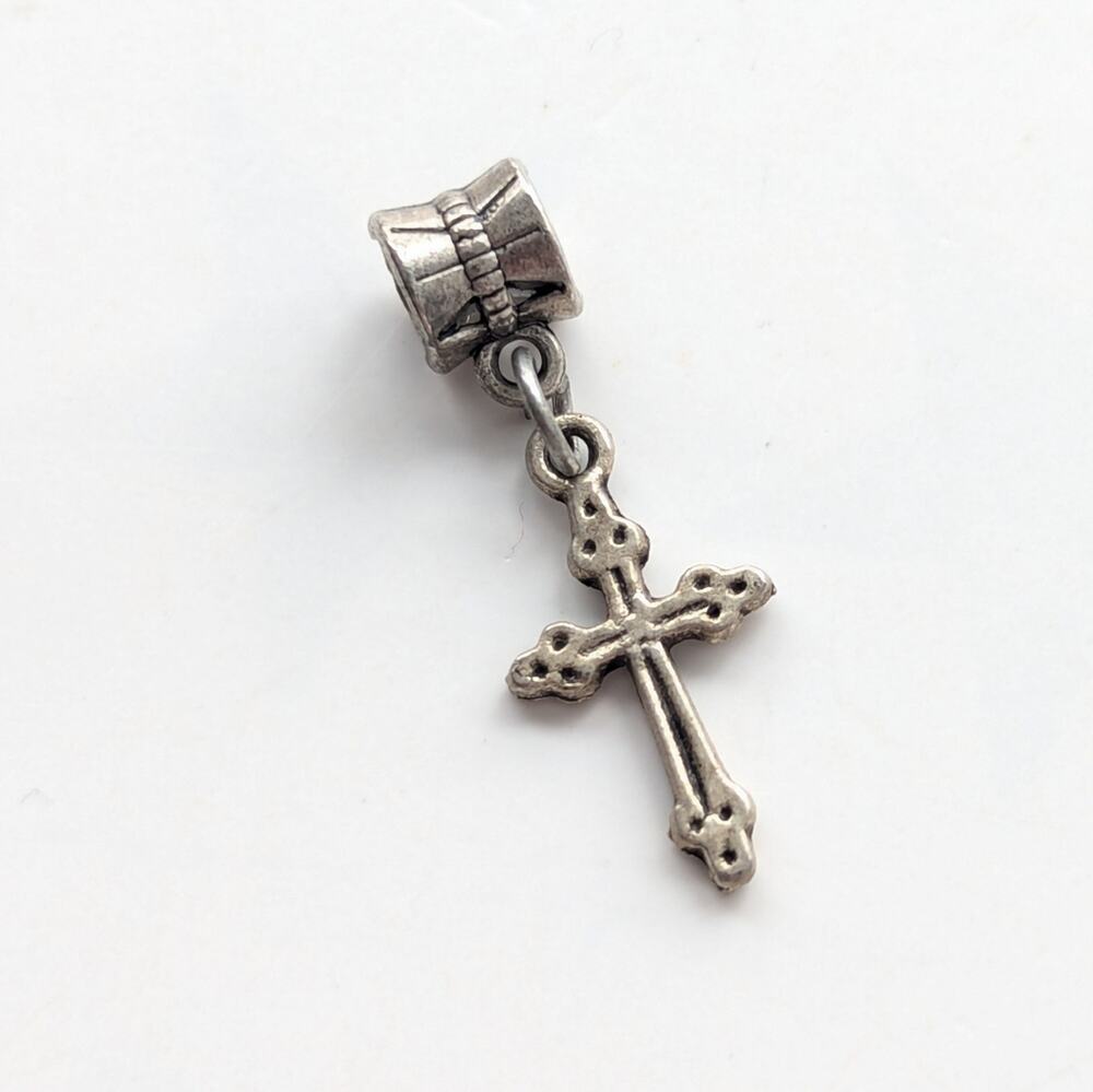 Vintage Silver Tone Christian Cross Religious  Mini Pendant Bracelet Charm